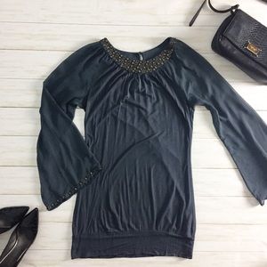 Kenar Bell Sleeve Beaded Knit Tunic - L